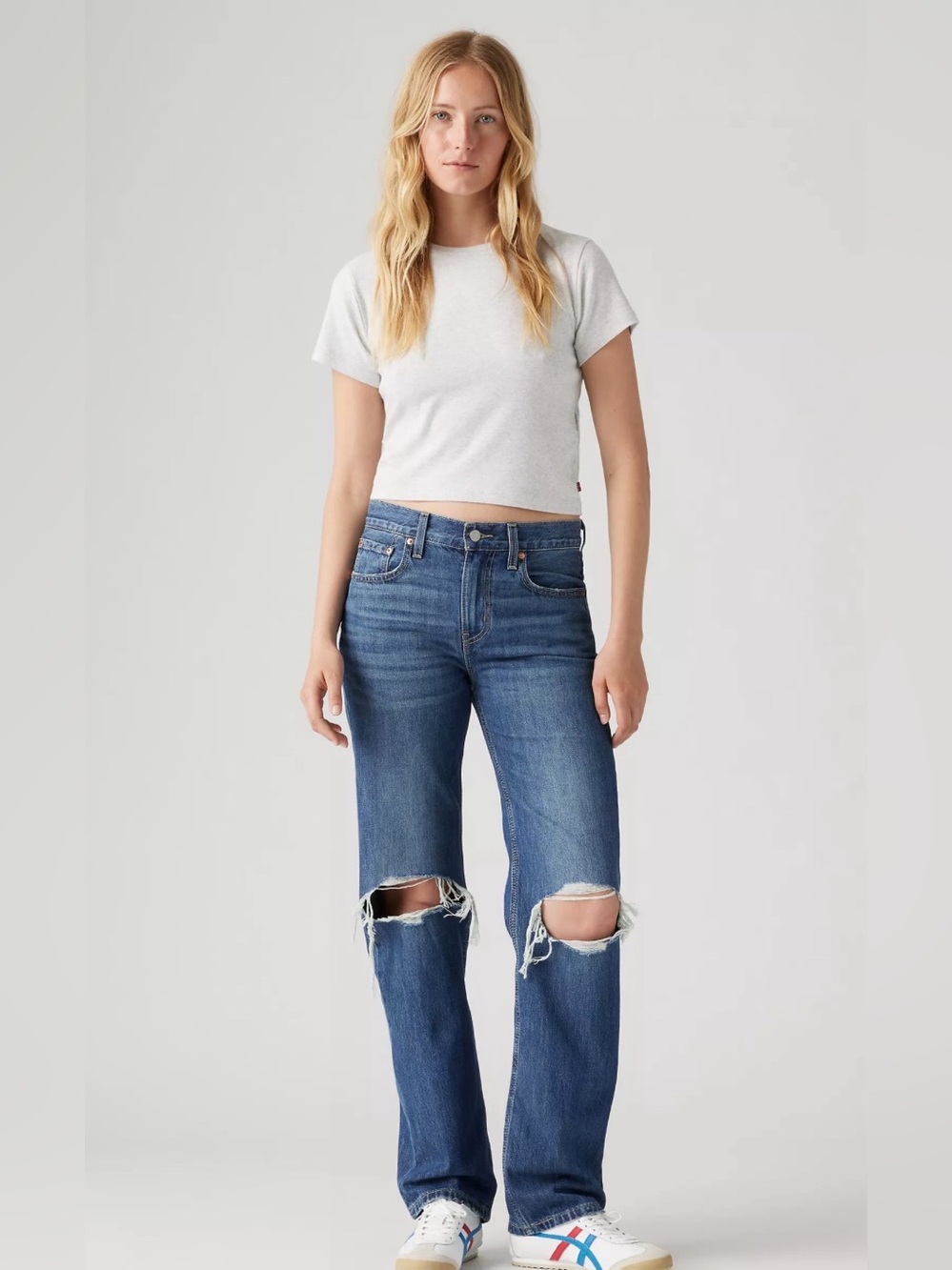Levi's Women's Medium Blue Distressed Straight-Leg Jeans